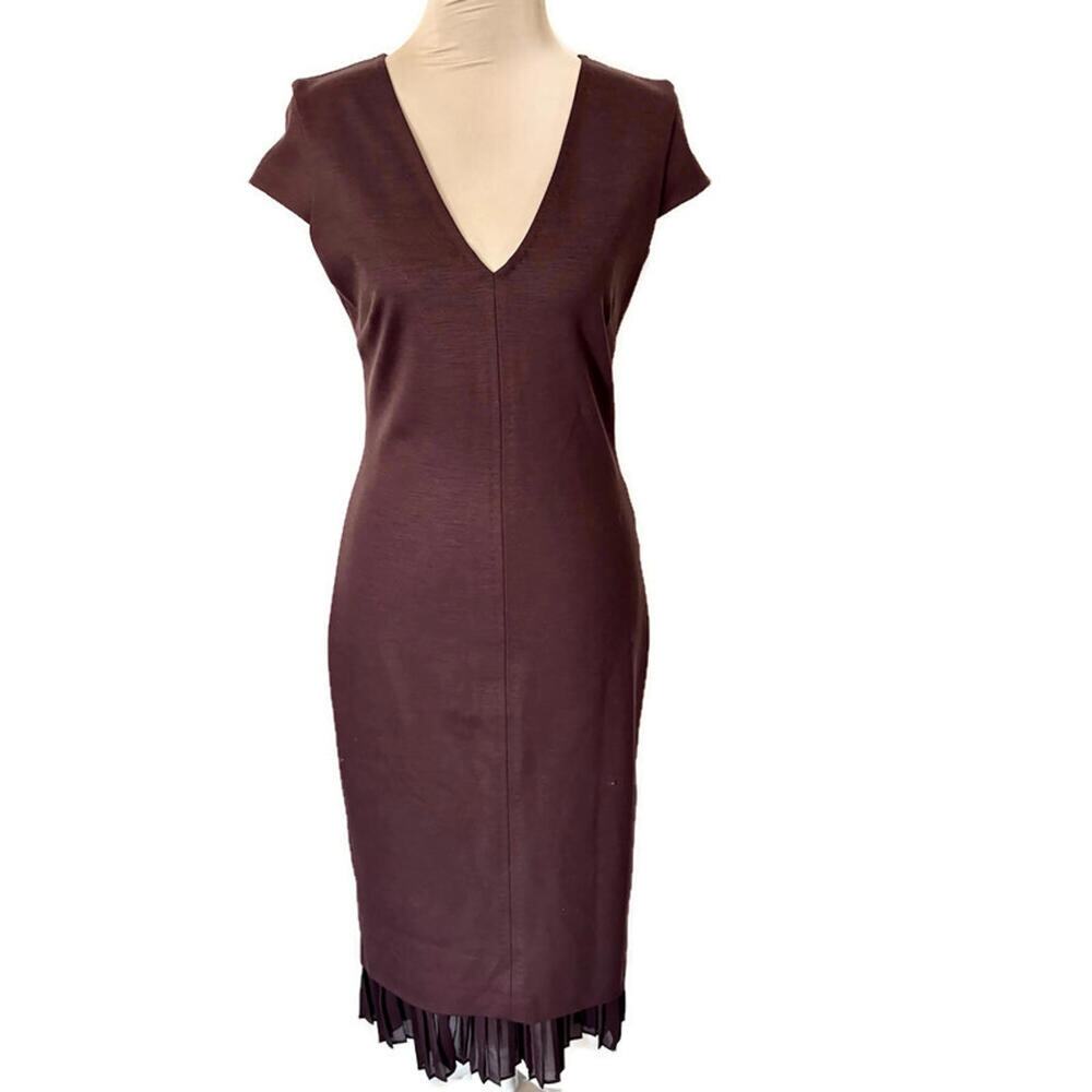 Vintage 70's MAX MARA Stretch Wool Blend Ruffled Midi Dress Luxury Couture Glam